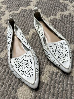 Aldo White Laser-Cut Pointed-Toe Slip-On Flats